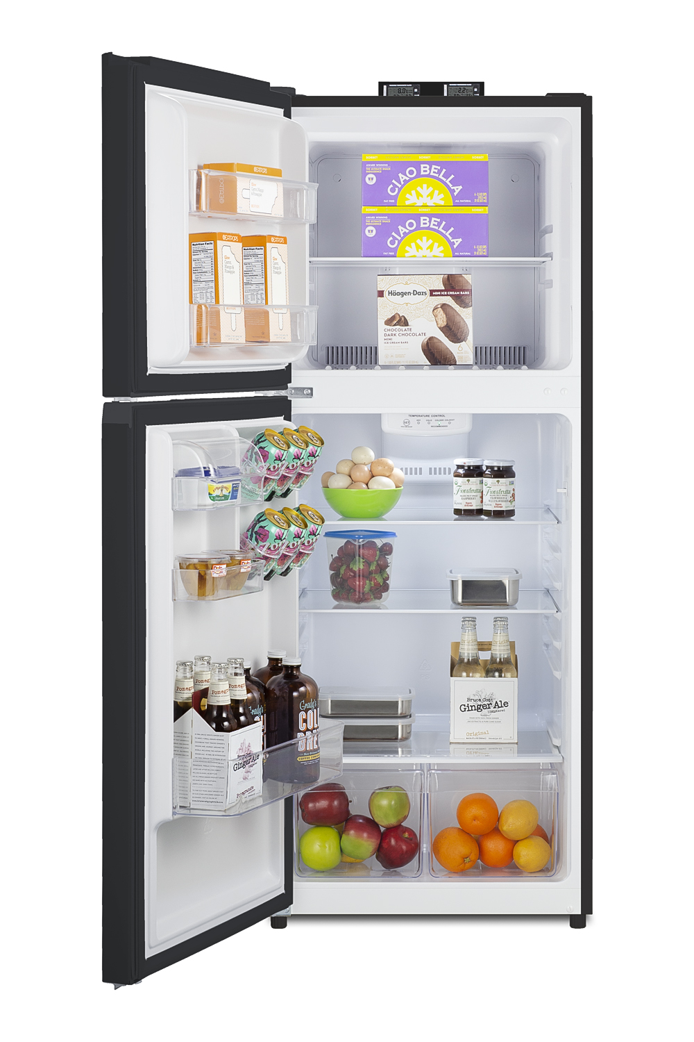 10.1 cu.ft. break room refrigerator-freezer in black with NIST calibrated alarm/thermometers, frost-free operation